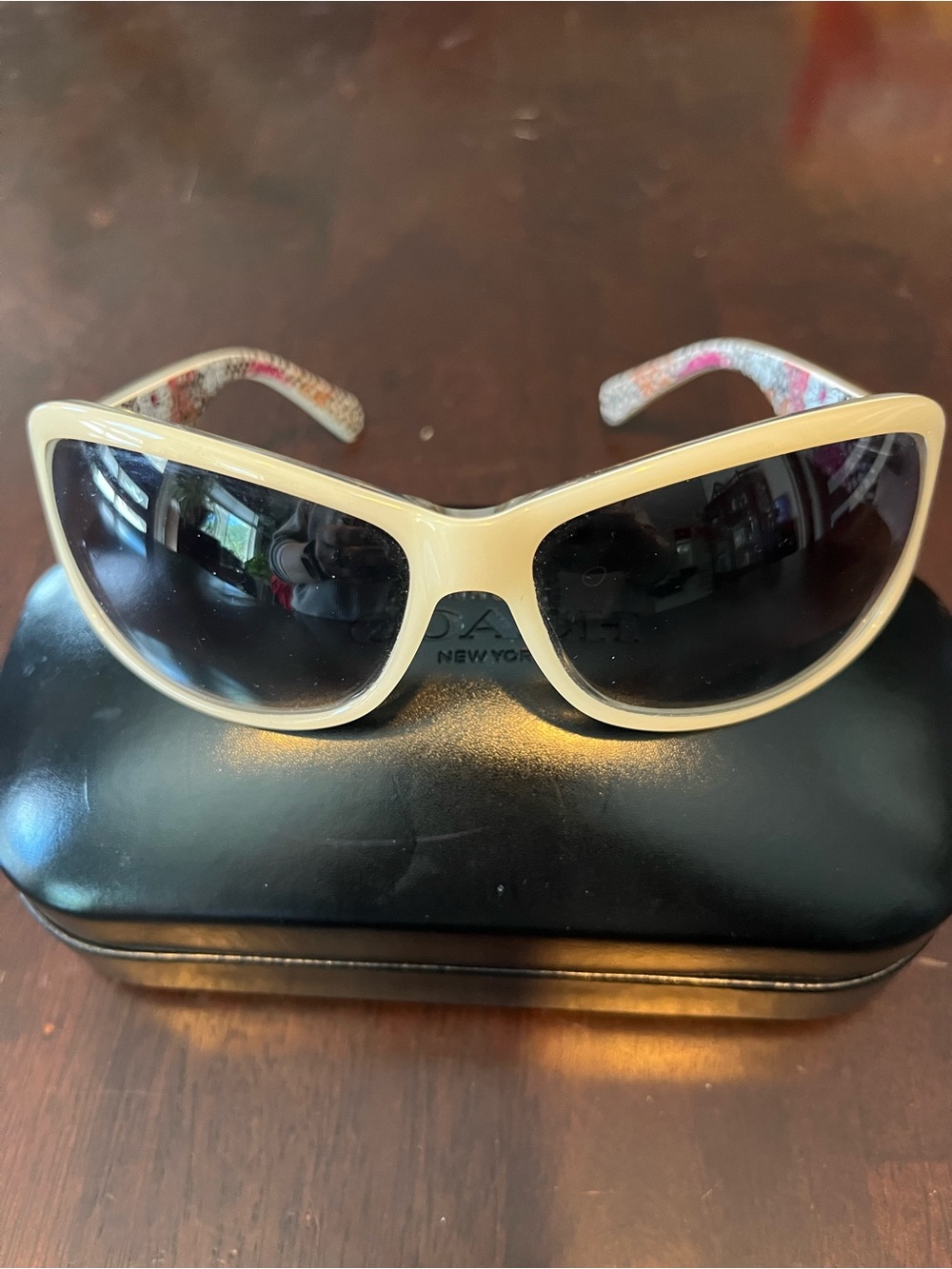 Coach Cream Cat-Eye Sunglasses with Dark Lenses - Picture 1 of 8